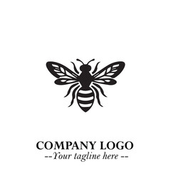 Stylish Bee Logo Symbol in Black on White Background with Minimalist and Modern Elegant Design
