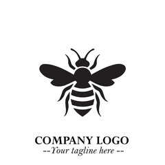 Stylish Bee Logo Symbol in Black on White Background with Minimalist and Modern Elegant Design
