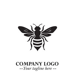 Stylish Bee Logo Symbol in Black on White Background with Minimalist and Modern Elegant Design
