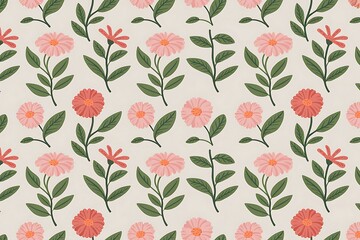 Delicate floral pattern with pink and orange blossoms