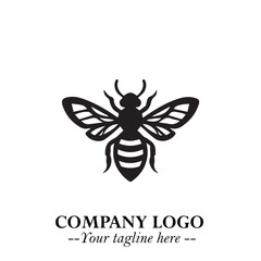 Stylish Bee Logo Symbol in Black on White Background with Minimalist and Modern Elegant Design
