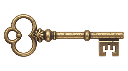 Antique golden key, ornate design, detailed metalwork, unlocking secrets, vintage charm.