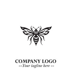 Stylish Bee Logo Symbol in Black on White Background with Minimalist and Modern Elegant Design
