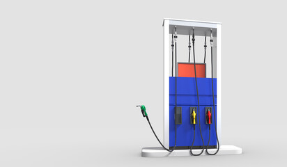 Fuel dispensing station of a gas station in on white background
