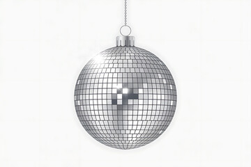 Obraz premium Reflective disco ball hangs suspended, scattering light, creating a festive and vibrant atmosphere.
