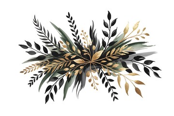 Dark and golden autumn leaf arrangement watercolor