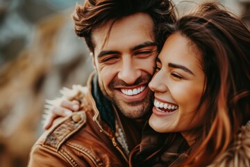 Fototapeta premium Portrait of a cheerful couple in their 20s having fun