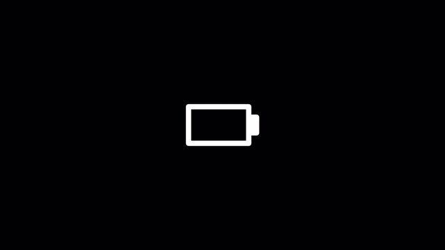 Simple low battery animation. Digital red low battery icon on black transparent Loop background. Blinking low battery animation.