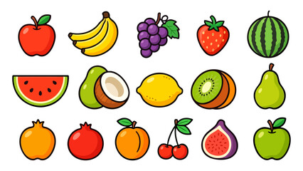Set of colorful organic fruit icons - Colorful Fruit Icons Symbols