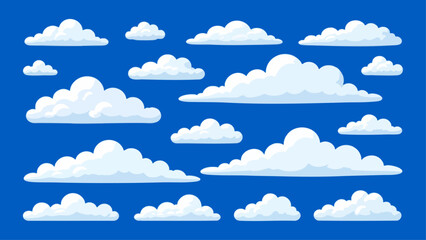 Set of Different Shapes of Clouds Vector on Blue background