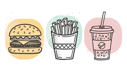 Set of Pastel Color Fast Food Icons - Fast Food Illustrations