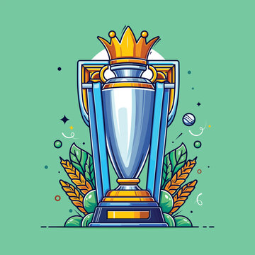 Trophy Vector Illustration with Crown and Leaves