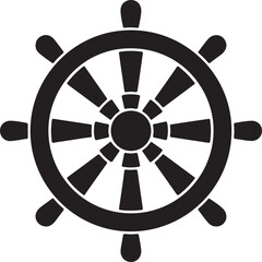 Fototapeta premium Ship Steering Wheel Nautical Navigation Symbol Vintage Sea Adventure Icon Black Art