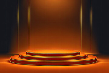 
Orange podium with elegant gold lines for the best awards or product display. stage or podium.