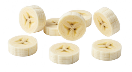 Sliced banana pieces, isolated on transparent background
