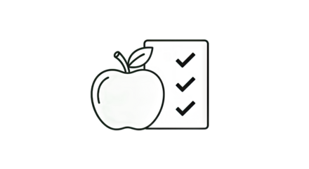 Green apple next to a checklist, symbolizing health and nutrition assessment