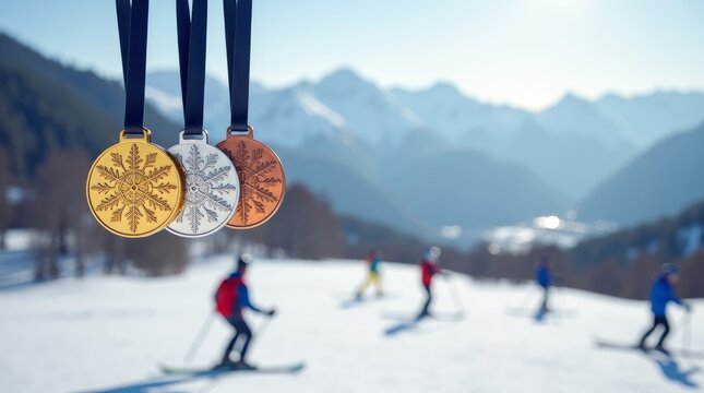 Gold, silver and bronze medals of Olympic Games 2026. AI