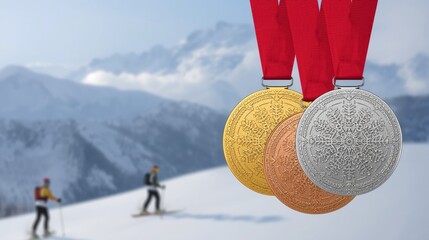 Gold, silver and bronze medals of Olympic Games 2026. AI
