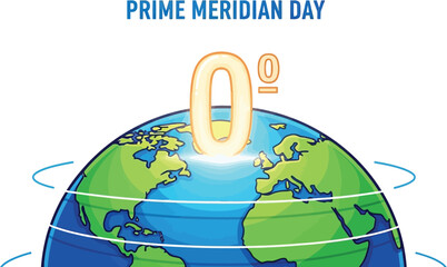 Illustration of the earth with the prime meridian for prime meridian day