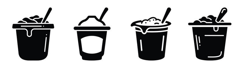 yogurt minimal flat icon set, black color and white background