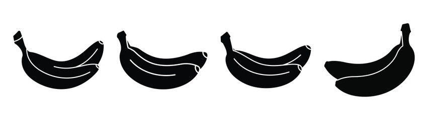 banana minimal flat icon set, black color and white background