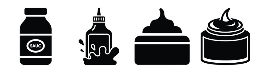 bbq sauce minimal icon set, black color and white background