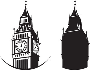 Big Ben Silhouette London Clock Tower Landmark Architectural Structure Illustration