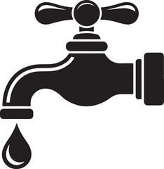 Black Faucet with Dripping Water Drop Water Conservation Plumbing Fixture Graphic