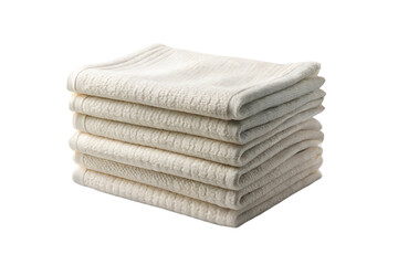 Stack of six folded cream and beige waffle-knit blankets arranged neatly showing textured surface pattern, isolated on a transparent background