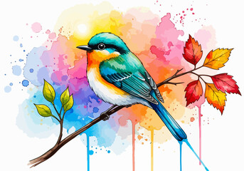 Watercolor Bird Illustration in Modern Style A Vibrant Splash of Nature's Beauty