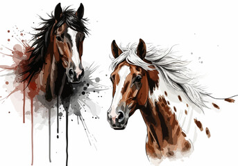 Obraz premium Watercolor Horses Modern Style Equine Art Print for Animal Lovers and Wall Decor