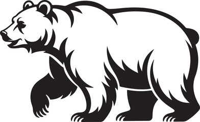 Fototapeta premium Bear Silhouette Walking Side View Wild Animal Dangerous Mammal Black and White Illustration