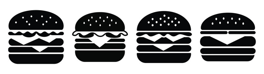 burger minimal flat icon set, black color and white background