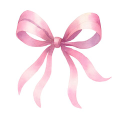watercolor pink ribbon bow with long tails isolated png transparent backgrounf