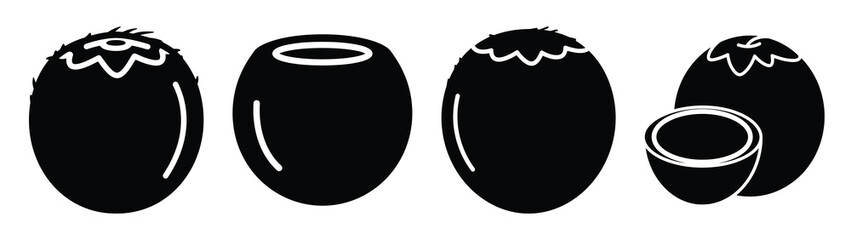 coconut minimal flat icon set, black color and white background
