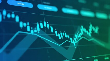Close-up of a vibrant financial stock market graph showing upward trends and candlestick patterns. - Powered by Adobe