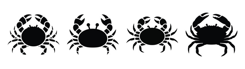 crab minimal flat icon set, black color and white background