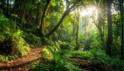 Fototapeta premium banner background of tropical forest landscape scene