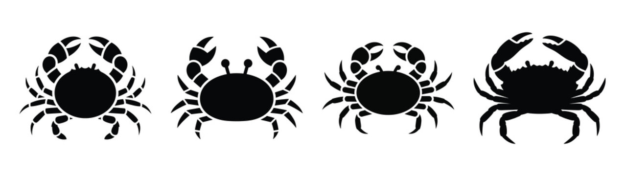 crab minimal flat icon set, black color and white background