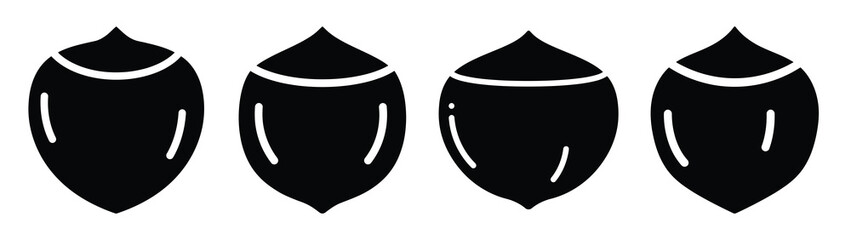 hazelnut minimal flat icon set, black color and white background