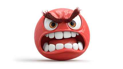 Red Angry Emoji Face Expression Isolated on White Background