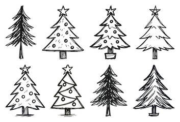 PNG Hand-drawn Christmas tree illustrations, element set on transparent background