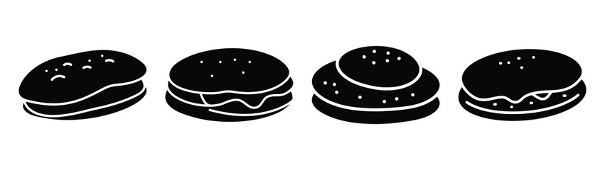 omelette minimal flat icon set, black color and white background