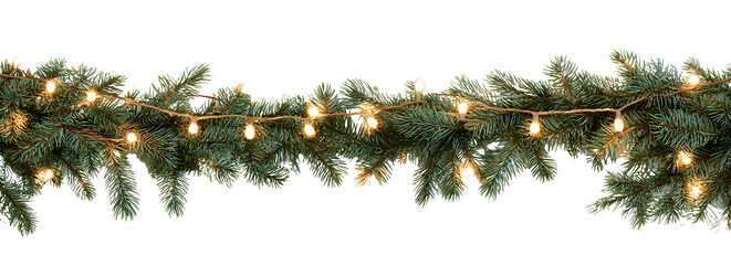 christmas garland with warm white glowing lights isolated png transparent backgrounf
