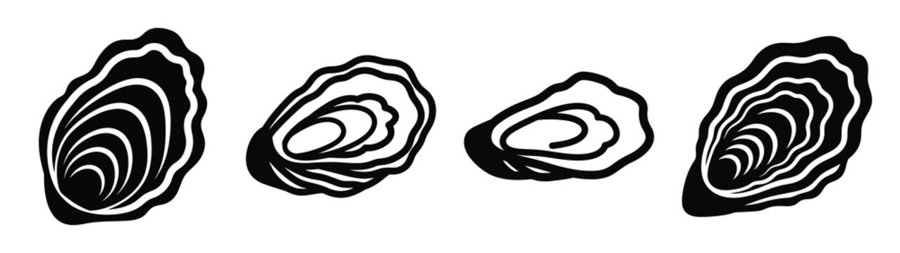 oyster minimal flat icon set, black color and white background