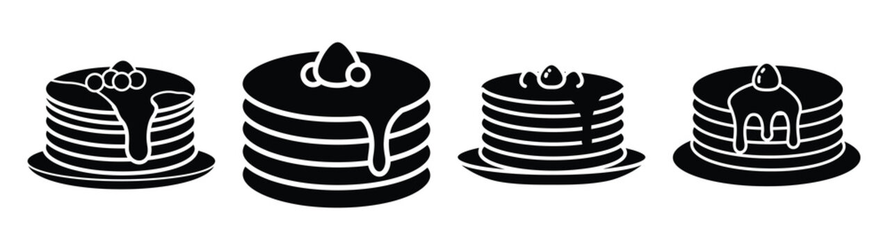 pancake stack minimal icon set, black color and white background