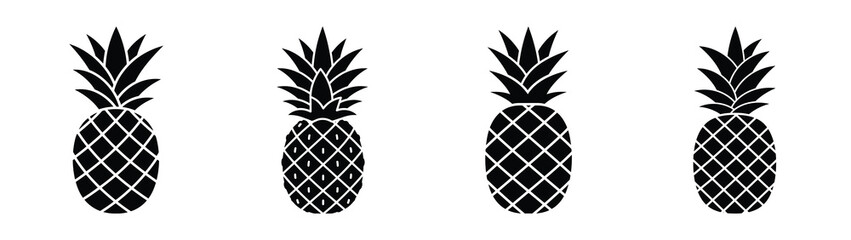 Obraz premium pineapple minimal flat icon set, black color and white background