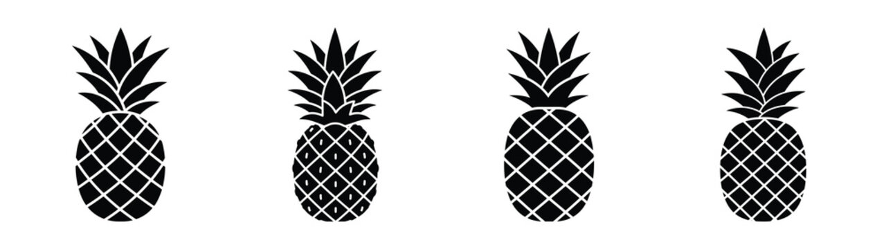 pineapple minimal flat icon set, black color and white background
