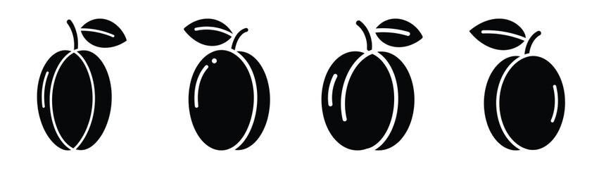 plum minimal flat icon set, black color and white background