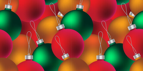 seamless pattern of colorful Christmas balls. realistic decorations for a Christmas tree. festive background in New Year colors. stock vector illustration. EPS 10.